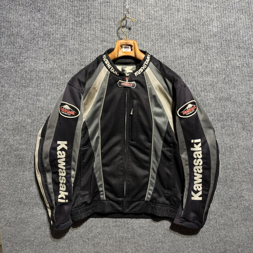 Vintage Kushitani Kawasaki Jacket Mens L Black Grey Ninja Mesh Moto Racing Biker